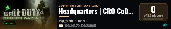 Headquarters | CRO CoD4 Server by zabok.net live status badge