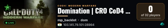 Domination | CRO CoD4 Server by zabok.net live status badge