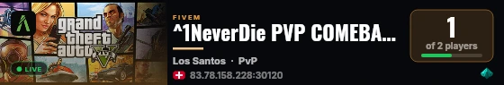 ^1NeverDie PVP COMEBACK live status badge