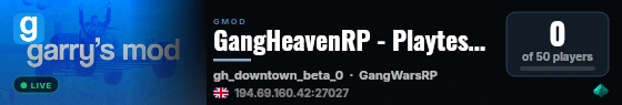 GangHeavenRP - Playtest 1-99 live status badge