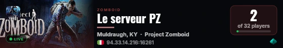 Le serveur PZ live status badge
