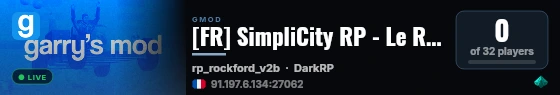 [FR] SimpliCity RP - Le Roleplay Simple, Fluide, Sans VIP ! live status badge