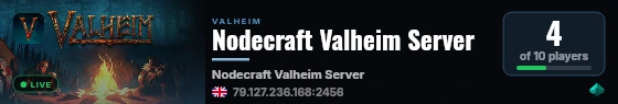 Nodecraft Valheim Server live status badge