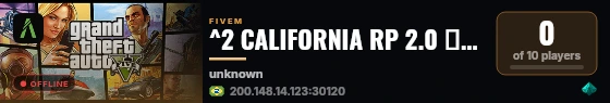 ^2 CALIFORNIA RP 2.0 😈 ^7 | ✔️ | 🌀   live status badge