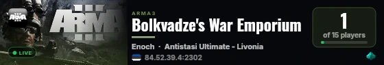 Bolkvadze's War Emporium live status badge