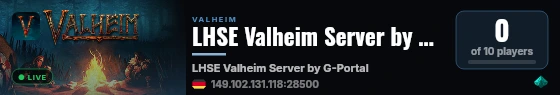 LHSE Valheim Server by G-Portal.com live status badge