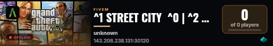 ^1 STREET CITY  ^0 | ^2 ✔️ Servidor Oficial  ^0 | ^4 💎 FULL RP ^0 | ^6 😈 18+  ^0 |^0 🎮 Clique em Conectar!  live status badge
