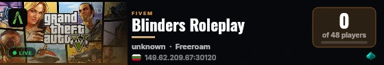 Blinders Roleplay built with QBCore Framework by JericoFx & Kakarot & Hamy! live status badge
