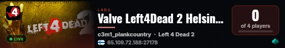 Valve Left4Dead 2 Helsinki Server (srcds1008-hel-hetz.380.164) live status badge
