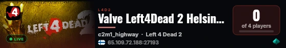 Valve Left4Dead 2 Helsinki Server (srcds1008-hel-hetz.380.179) live status badge