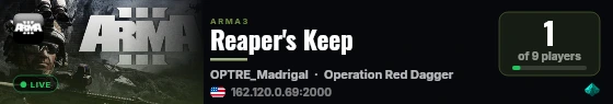 Reaper's Keep live status badge
