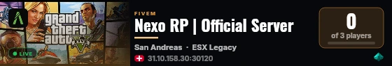 Nexo RP | Official Server live status badge