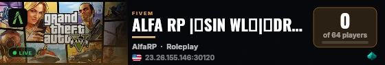 ALFA RP |✔️SIN WL✔️|💊DROGAS UNICA💊|👕ROPA REAL👕|🔫MAFIA Y BANDA🔫|🌠OPTIMIZADO🌠|💡SCRIPTS UNICO💡|🚗COCHE REALES🚗 live status badge