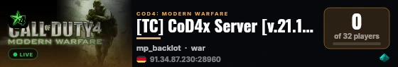[TC] CoD4x Server [v.21.1|Classic](DE) live status badge