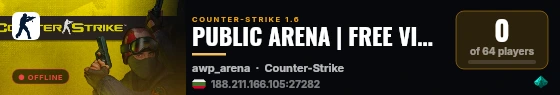 PUBLIC ARENA | FREE VIP + SKINS live status badge