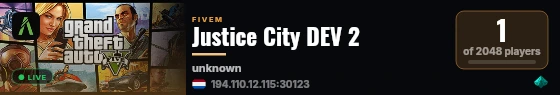 Justice City DEV 2 live status badge