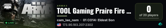 TOOL Gaming Praire Fire COOP live status badge