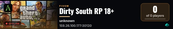 Dirty South RP 18+ live status badge