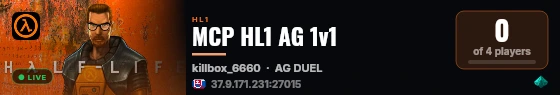 MCP HL1 AG 1v1 live status badge