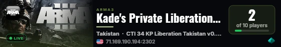 Kade's Private Liberation Server live status badge