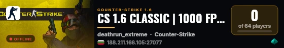 CS 1.6 CLASSIC | 1000 FPS | 24/7 live status badge