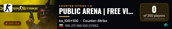 PUBLIC ARENA | FREE VIP + SKINS live status badge