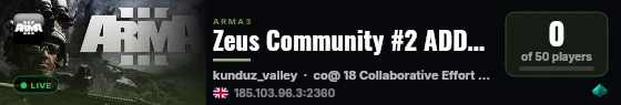 Zeus Community #2 ADDON TEST: MISSION DEVELOPMENT SERVER live status badge