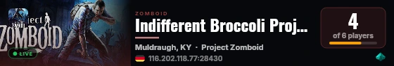 Indifferent Broccoli Project Zomboid Server live status badge