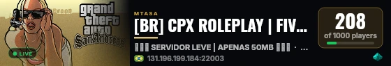 [BR] CPX ROLEPLAY | FIVEM | EMPREGO, FAVELA, TRAFICO, POLICIA, TRABALHO, CORRIDA, FUGA, COMPLEXO live status badge