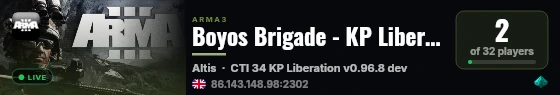 Boyos Brigade - KP Liberation VS Russia - Altis live status badge