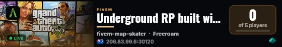 Underground RP built with QBCore Framework by JericoFx & Kakarot & Hamy! live status badge