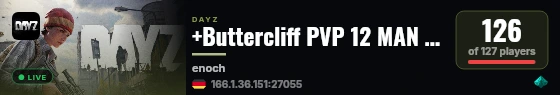 +Buttercliff PVP 12 MAN MAX|X15LOOT|TRADER|BOATS|HELIS|EVENTS live status badge