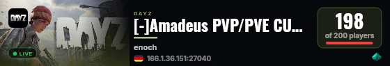 [-]Amadeus PVP/PVE CUSTOM BUILDING | Quests | Cars | Trader | 20x Loot live status badge
