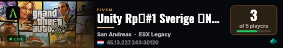 Unity Rp┃#1 Sverige ┃Nyöppnad┃Optimerad live status badge