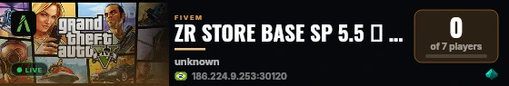 ZR STORE BASE SP 5.5 🛒 | ^3SEM WL | ^4☠FAVELAS | ^8🌈LGBTQ+ | ^https://discord.gg/zrstore 💎 live status badge