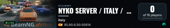 NYKO SERVER / ITALY /  POLICE / TRAFFIC / VANILLA SESSION / discord.gg/zRQEDXTexS live status badge