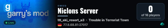 Niclons Server live status badge
