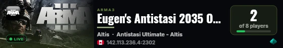 Eugen's Antistasi 2035 Operations live status badge