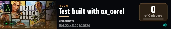 Test built with ox_core! live status badge