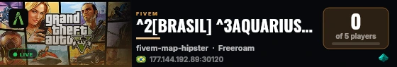 ^2[BRASIL] ^3AQUARIUS | ^2TEMA SP | FPS ^4+120 | ^2 𝟱0K INICIAL🧡 | ^2L^8G^3B^2T^4Q^6I+🌈 | ^3WHITELIST AUTOMATICA🤖 | ^5RP LEVADO A SERIO | ^2DISCORD.GG/aquariushost live status badge