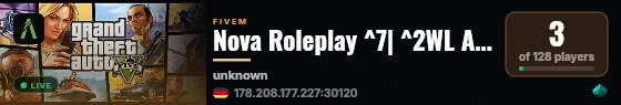 Nova Roleplay ^7| ^2WL ACCESS ^7| ^7Official Server ^7| ^7Active Staff & Developers live status badge