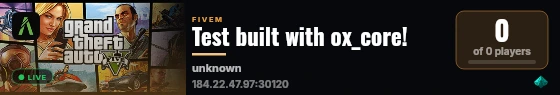 Test built with ox_core! live status badge