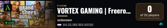 VORTEX GAMING | Freeroam • Racing • TDM • Zombie • Drift live status badge