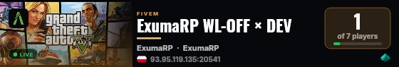 ExumaRP WL-OFF × DEV live status badge
