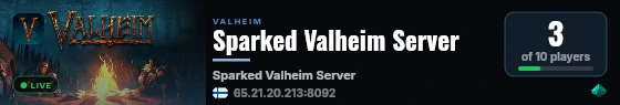 Sparked Valheim Server live status badge