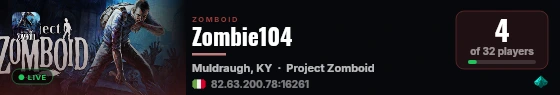 Zombie104 live status badge
