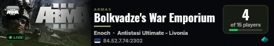 Bolkvadze's War Emporium live status badge