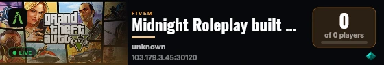 Midnight Roleplay built with QBCore Framework by HGLxHARSH! live status badge