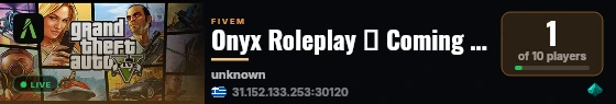 Onyx Roleplay 🡺 Coming Soon 🡸 live status badge