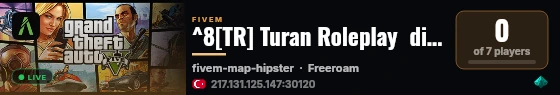 ^8[TR] Turan Roleplay  discord.gg/turanrp ^8 ^4^4 live status badge